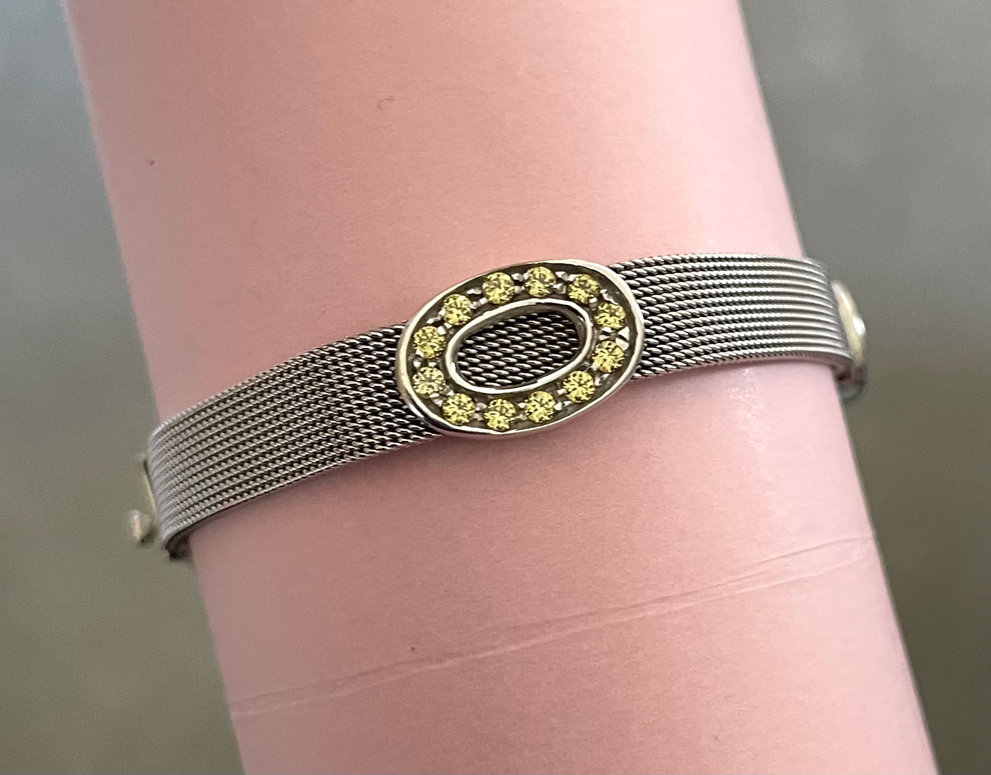 Wonderful Estate Bracelet From Italy 14K White Gold With Colourful Sapphire Stations