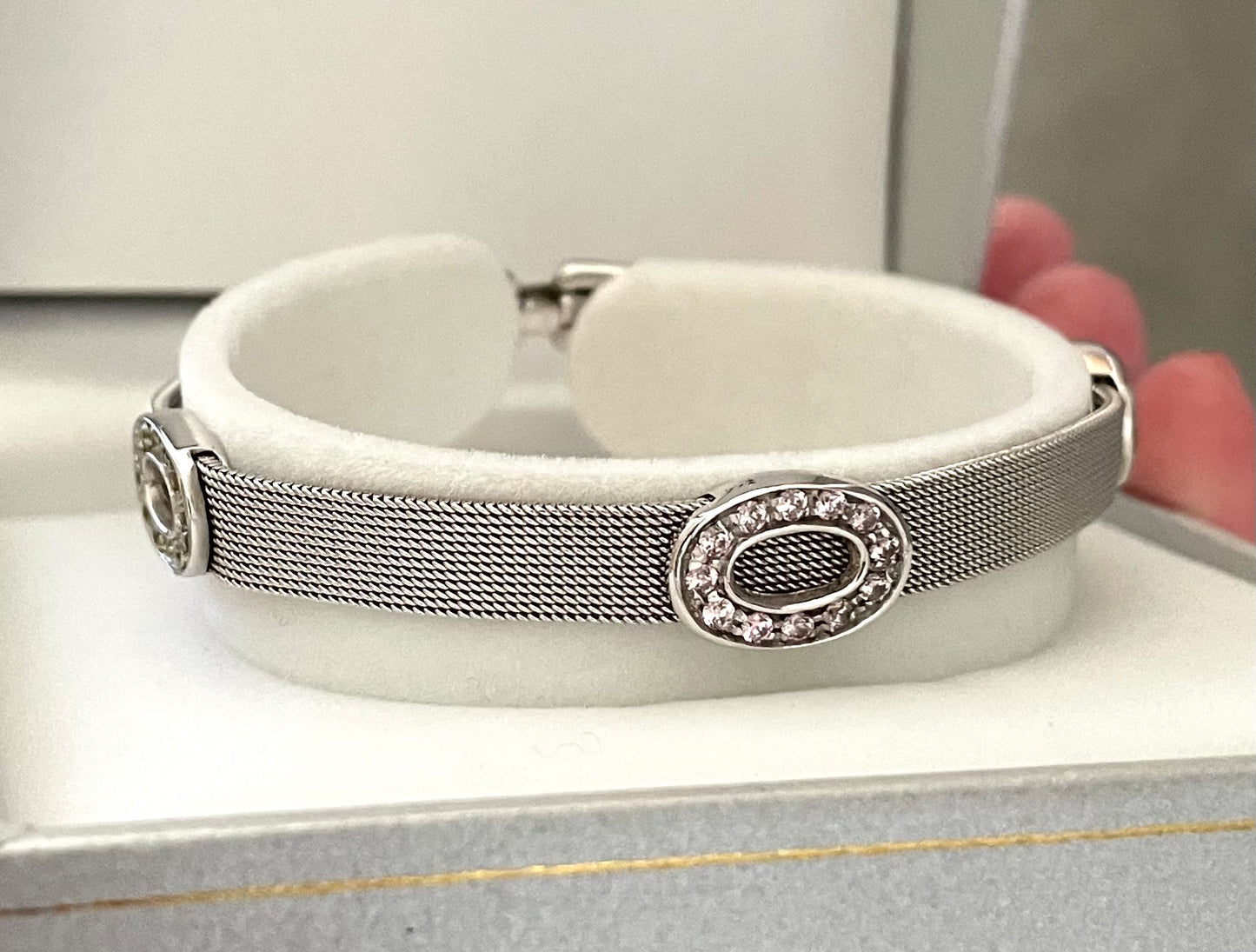 Wonderful Estate Bracelet From Italy 14K White Gold With Colourful Sapphire Stations