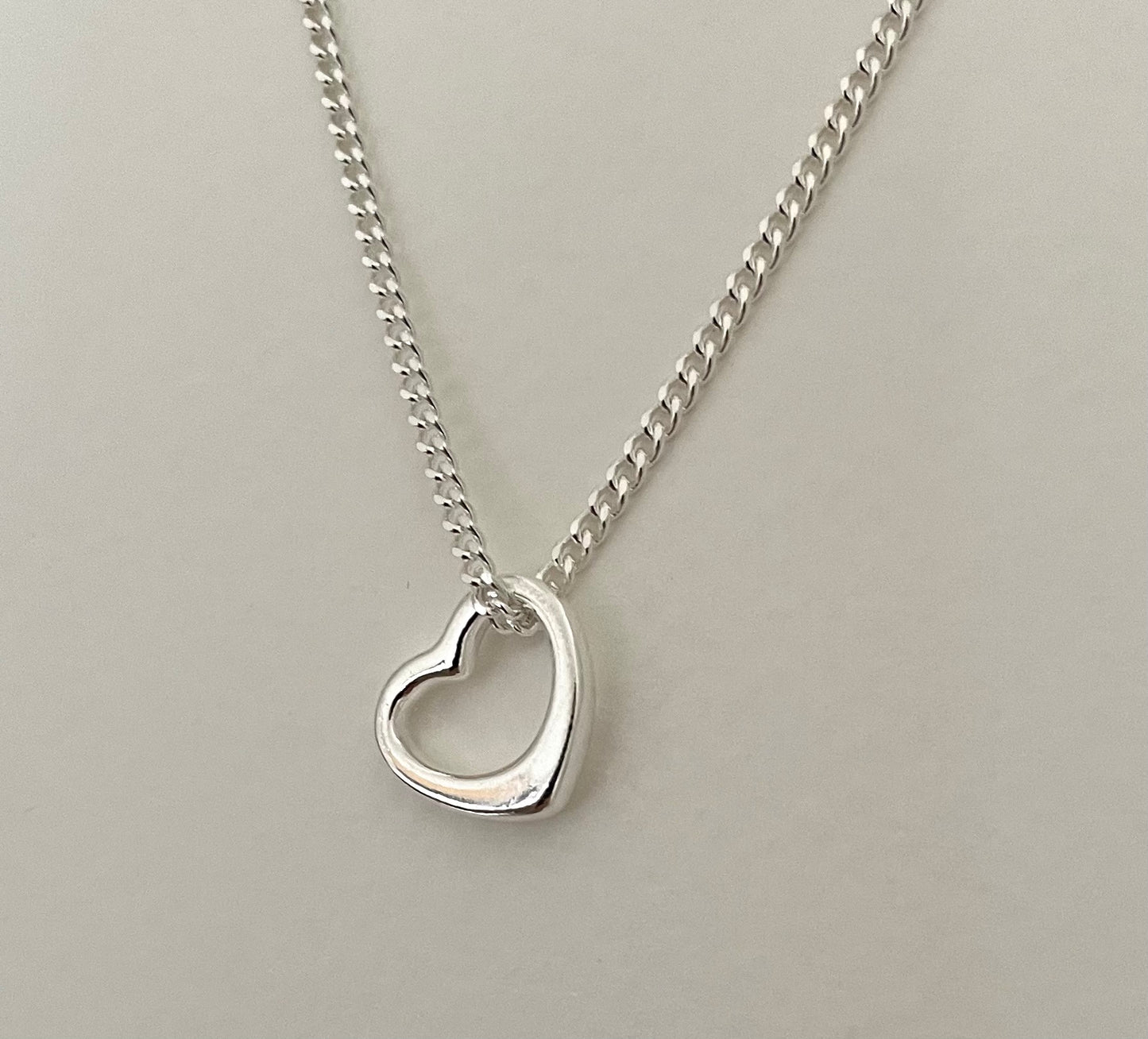 Floating Heart Necklace Solid 925 Sterling Silver Italy