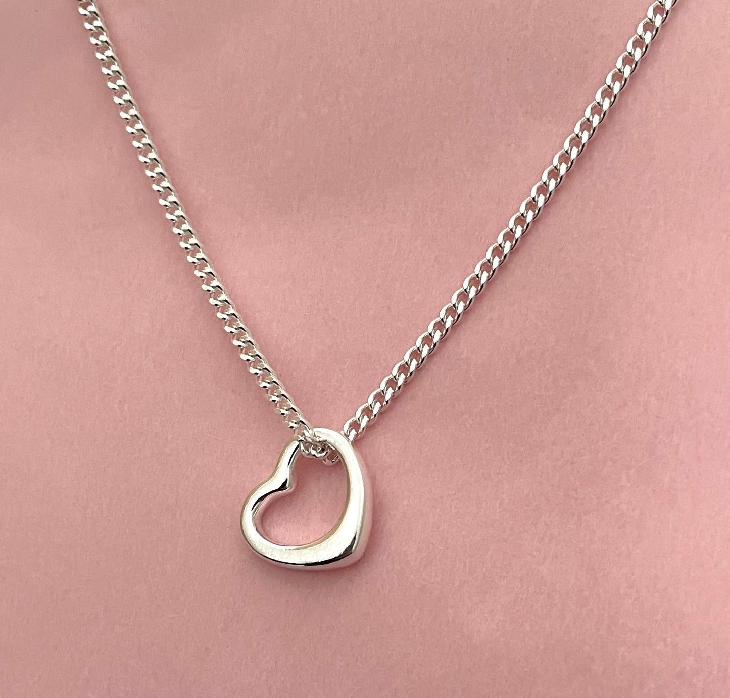 Floating Heart Necklace Solid 925 Sterling Silver Italy