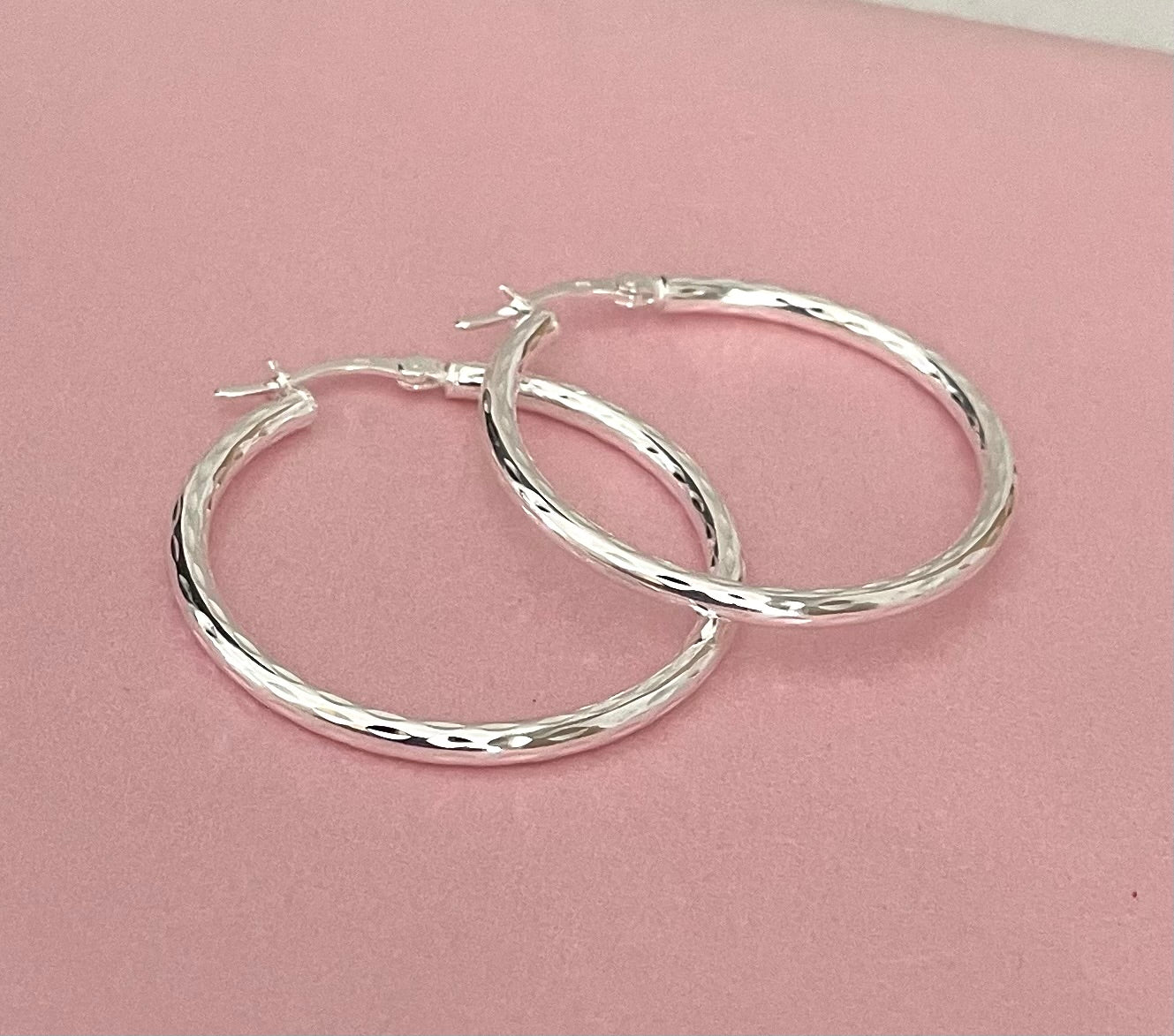 Earrings Large Size Diamond Cut Hoops 35mm Solid 925 Sterling Silver