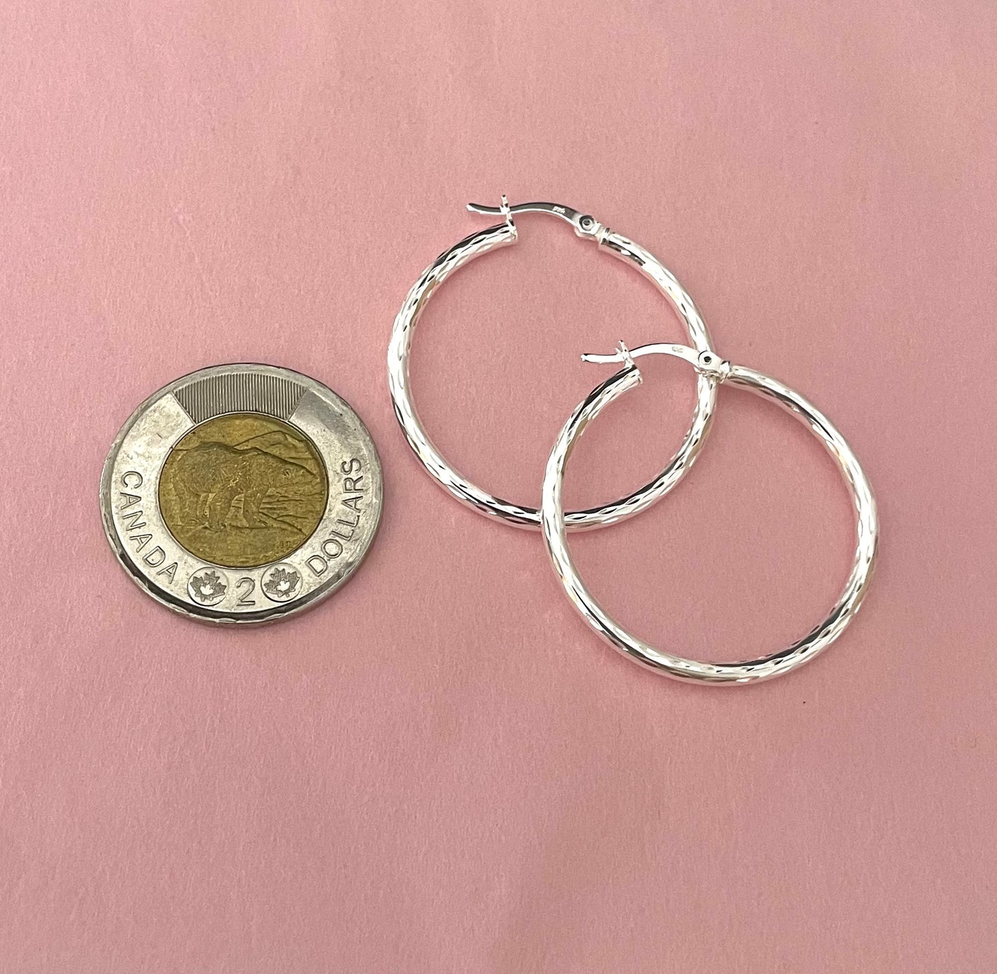 Earrings Large Size Diamond Cut Hoops 35mm Solid 925 Sterling Silver