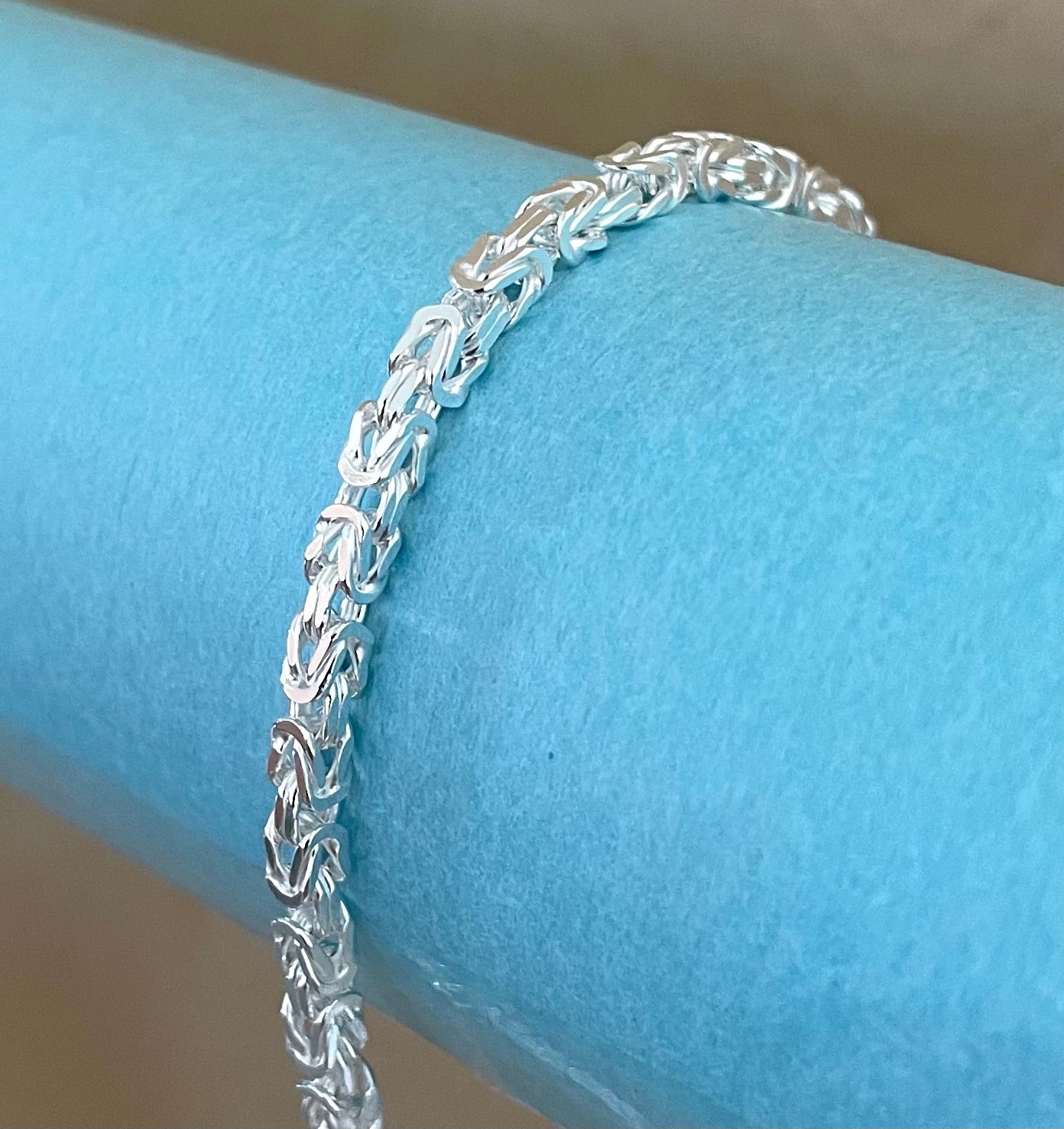 Bracelet Four Sided Byzantine Solid 925 Sterling Silver Italy