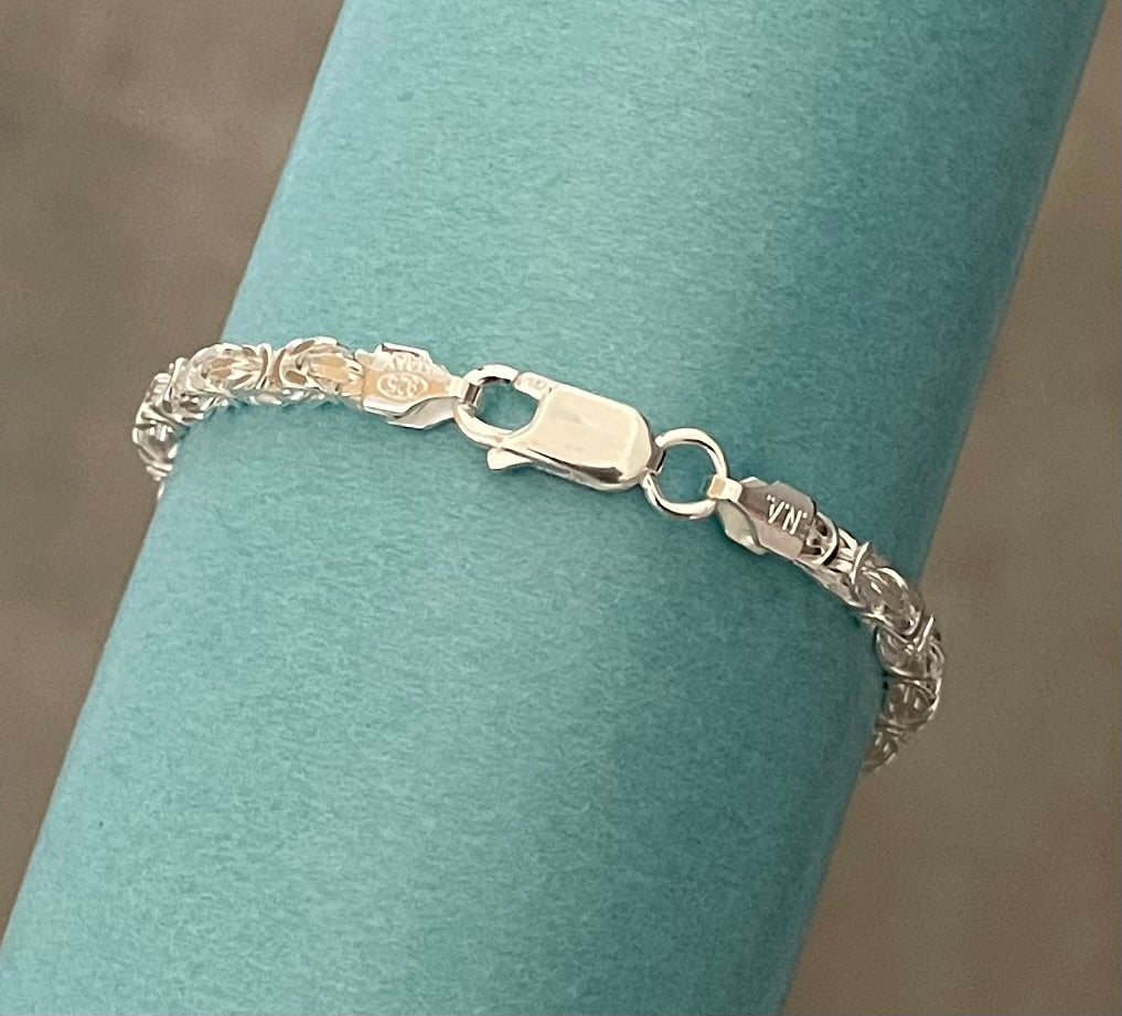 Bracelet Four Sided Byzantine Solid 925 Sterling Silver Italy