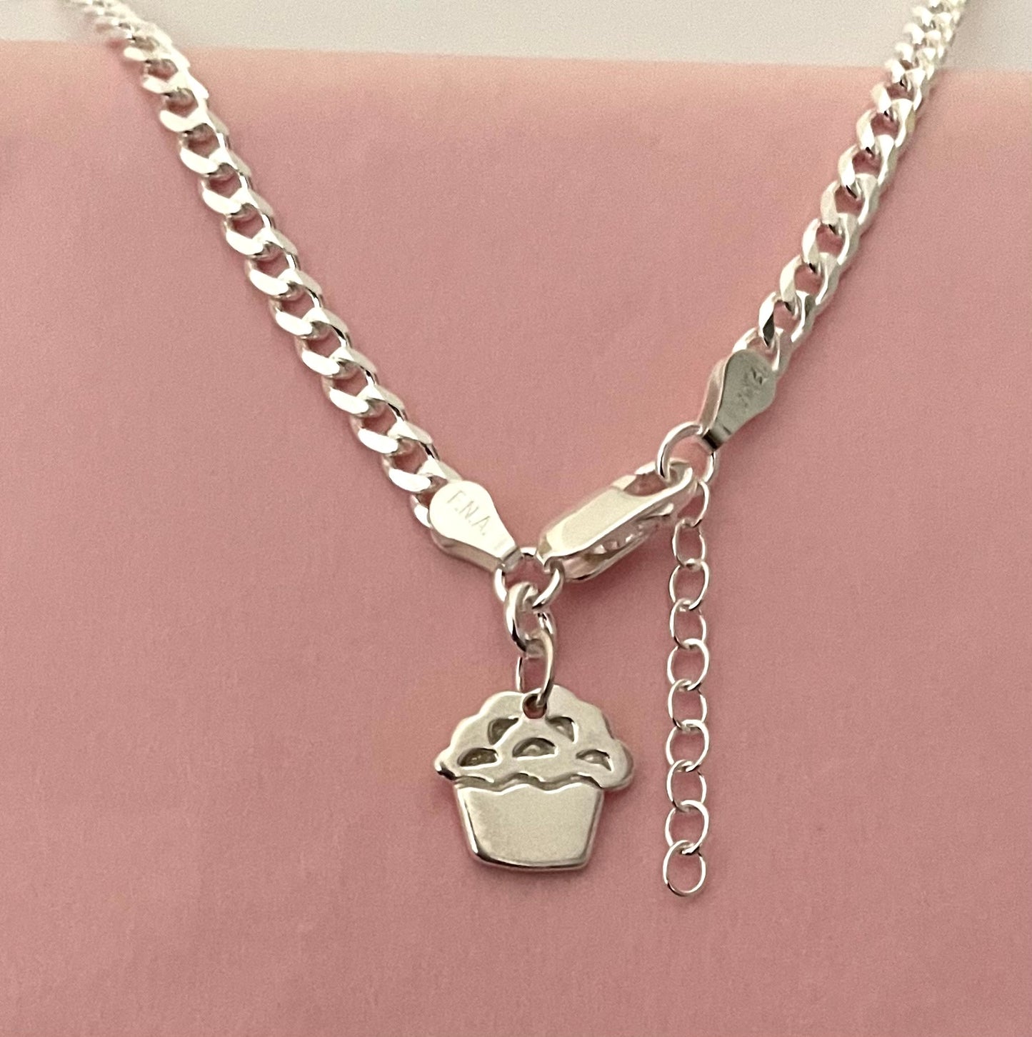 Anklet Cupcake On Thick Curb Link Solid 925 Sterling Silver Italy