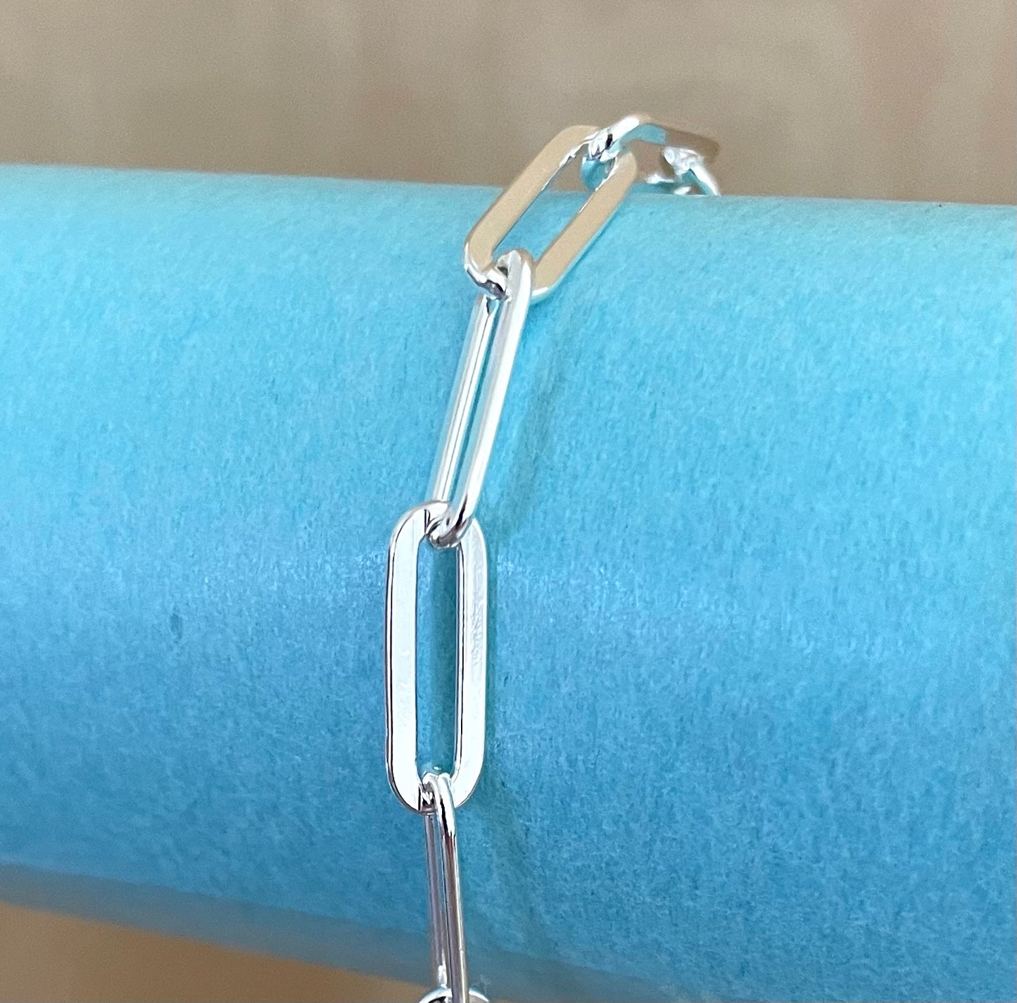 Bracelet Paperclip 5mm Shiny Flat Link Solid 925 Sterling Silver Italy