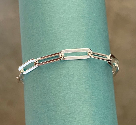 Bracelet Paperclip 5mm Shiny Flat Link Solid 925 Sterling Silver Italy