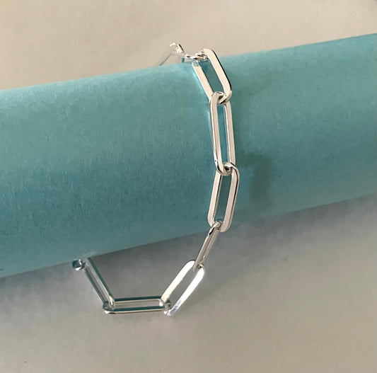 Bracelet Paperclip Flat Link Extra Thick 6mm Solid 925 Sterling Silver Italy