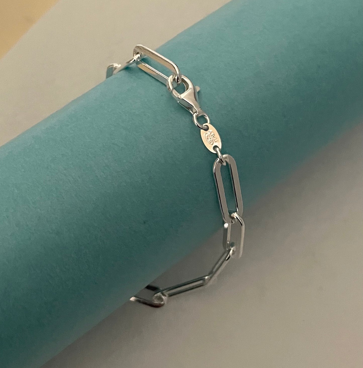 Bracelet Paperclip Flat Link Extra Thick 6mm Solid 925 Sterling Silver Italy
