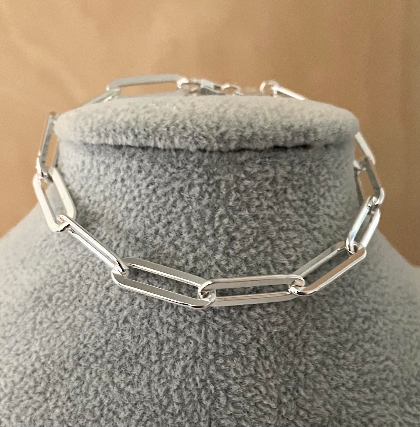 Bracelet Paperclip Flat Link Extra Thick 6mm Solid 925 Sterling Silver Italy