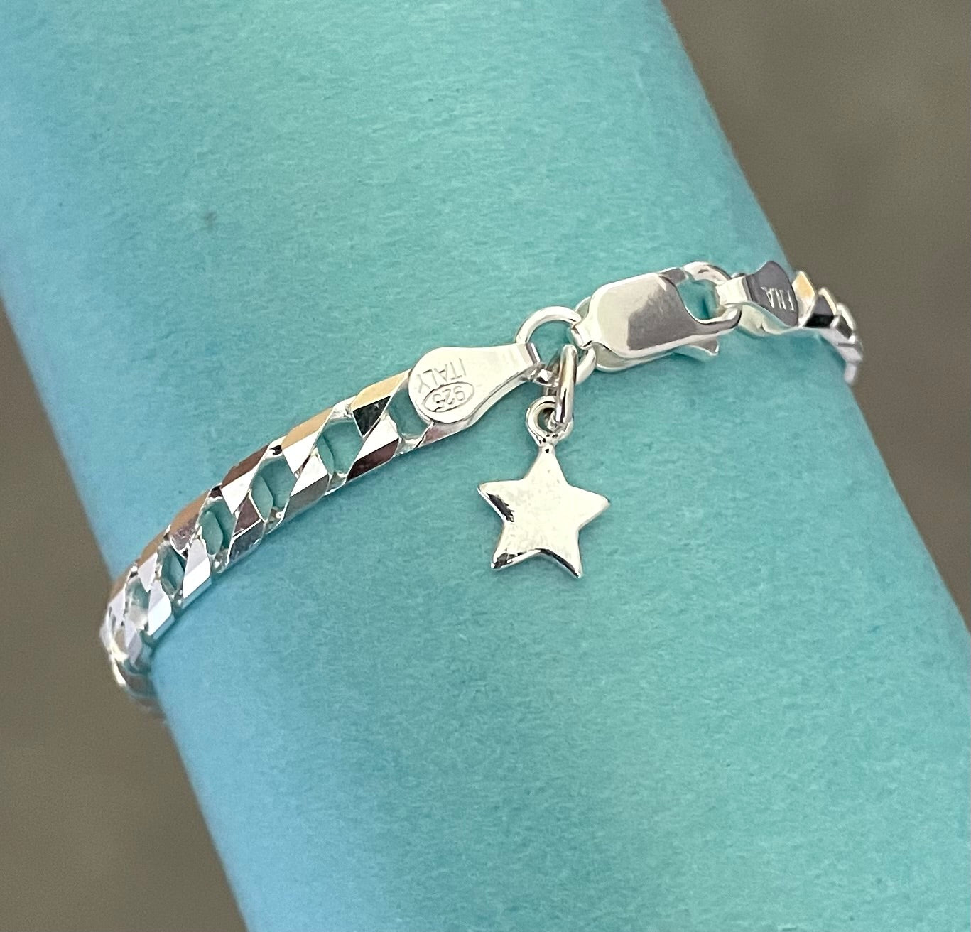 A Limited Summer Edition Square Link Star Bracelet Solid 925 Sterling Silver Italy