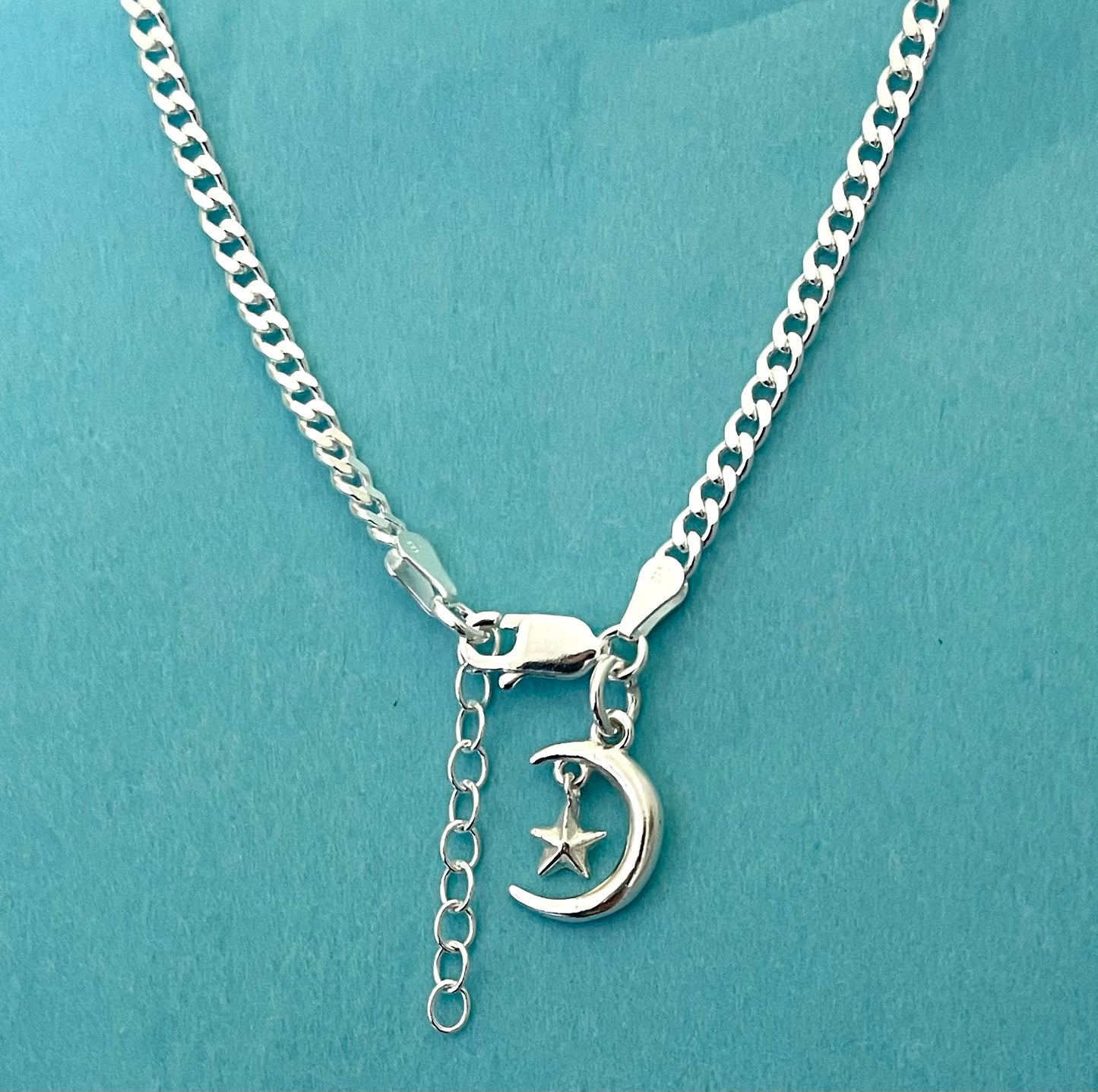 Anklet Night Sky Curb Link Solid 925 Sterling Silver Italy