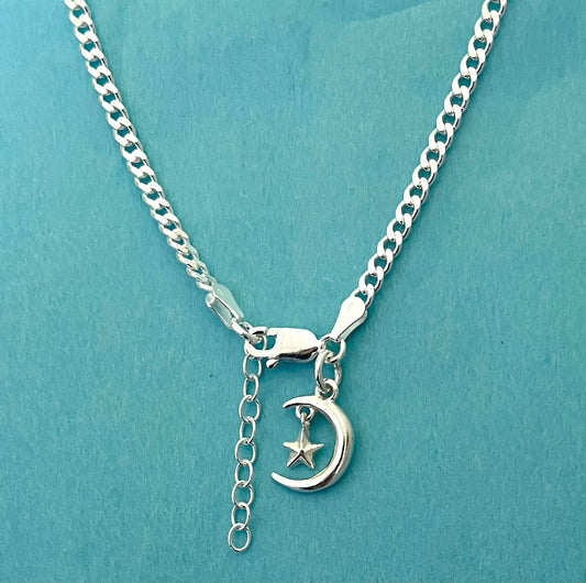 Anklet Night Sky Curb Link Solid 925 Sterling Silver Italy