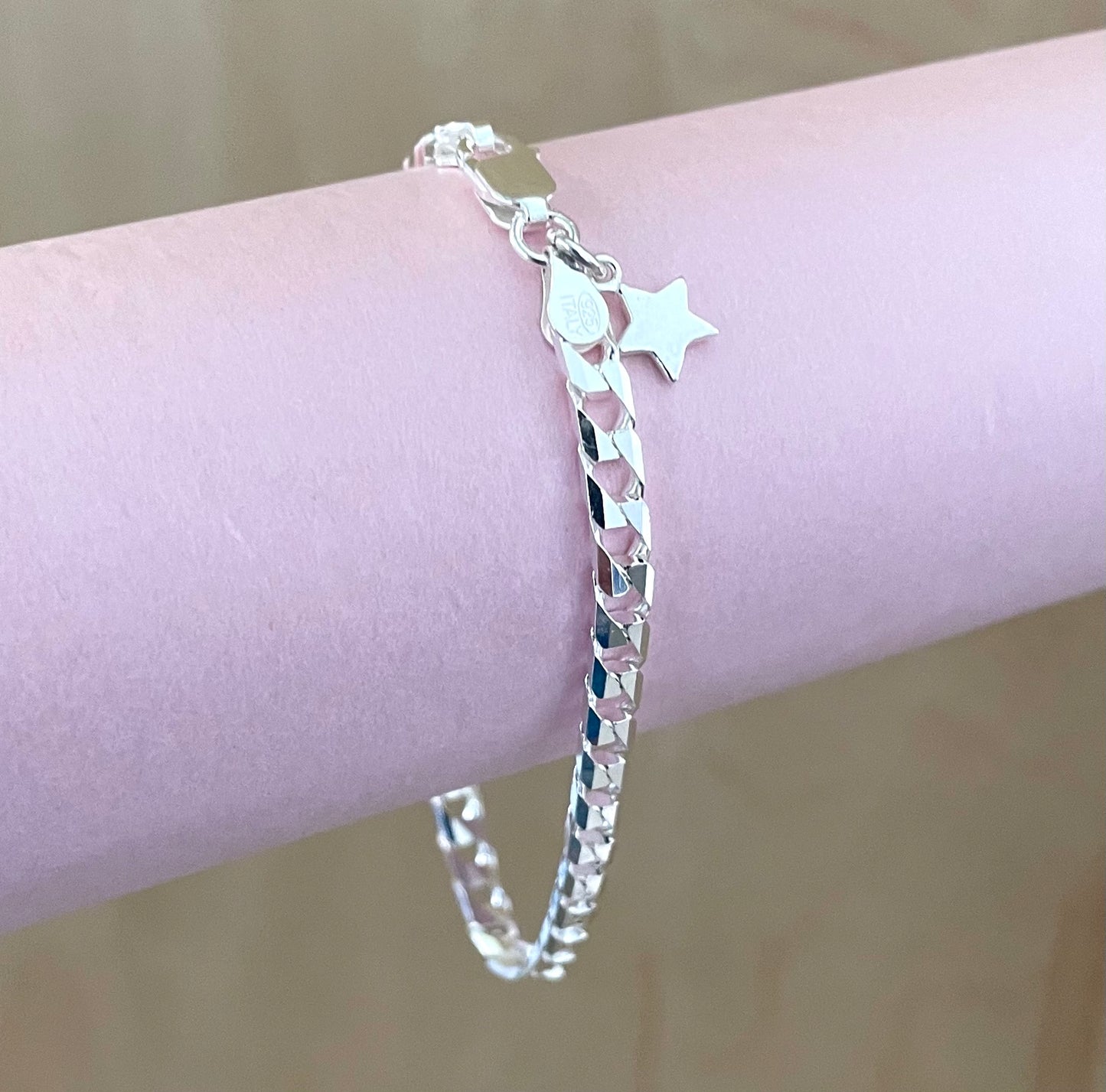 A Limited Summer Edition Square Link Star Bracelet Solid 925 Sterling Silver Italy