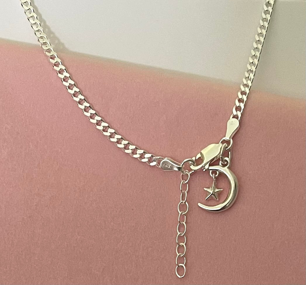 Anklet Night Sky Curb Link Solid 925 Sterling Silver Italy