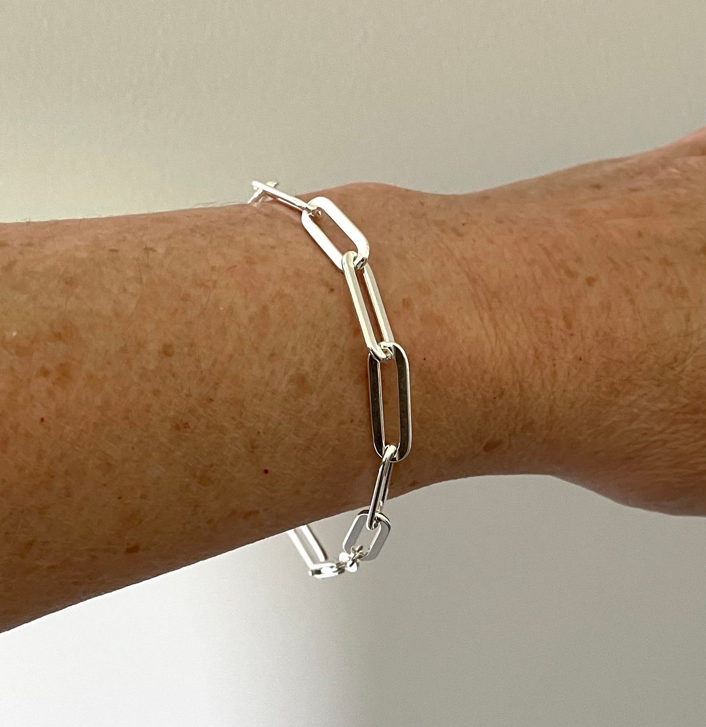 Bracelet Paperclip Flat Link Extra Thick 6mm Solid 925 Sterling Silver Italy