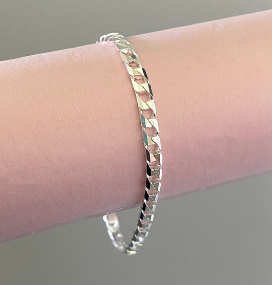 Bracelet Square Link Solid 925 Sterling Silver Italy