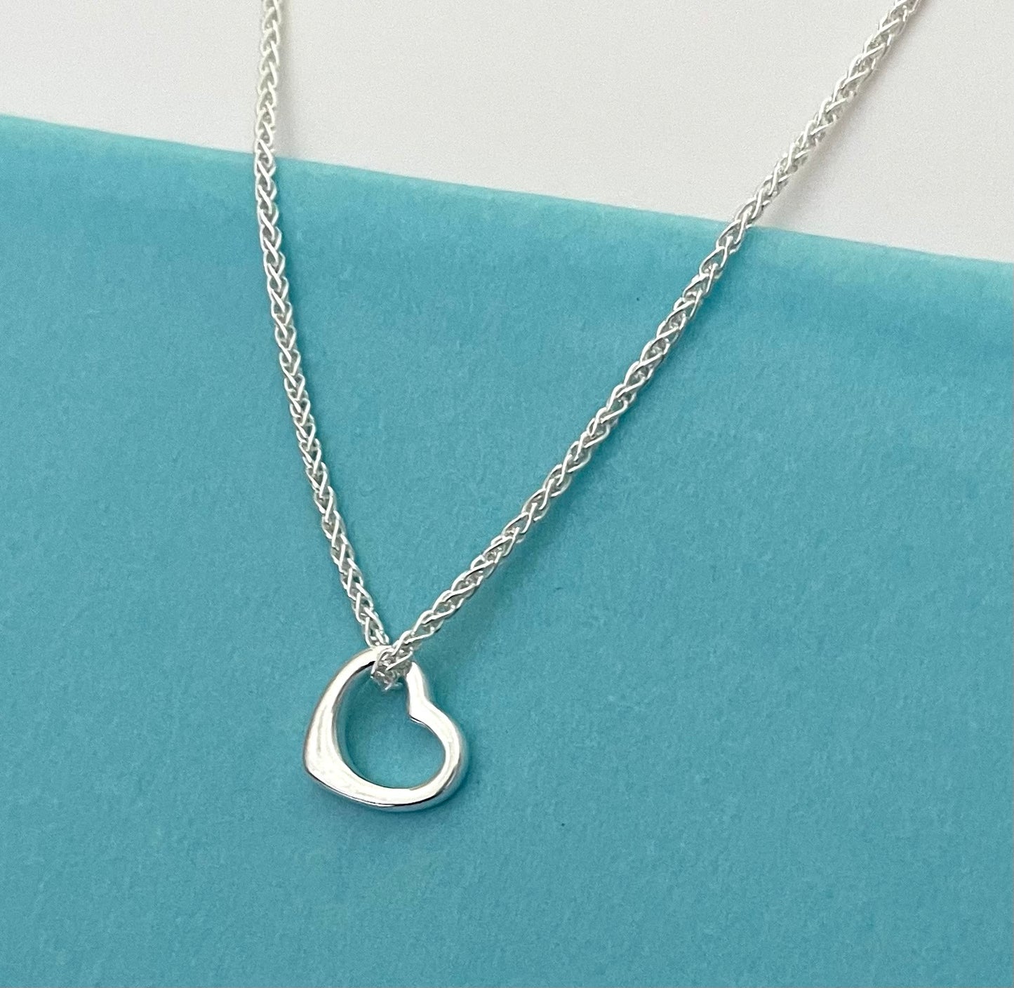 Floating Heart Necklace Spiga Link Solid 925 Sterling Silver Italy