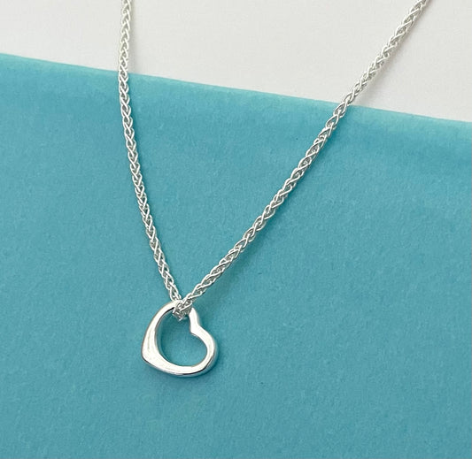 Floating Heart Necklace Spiga Link Solid 925 Sterling Silver Italy