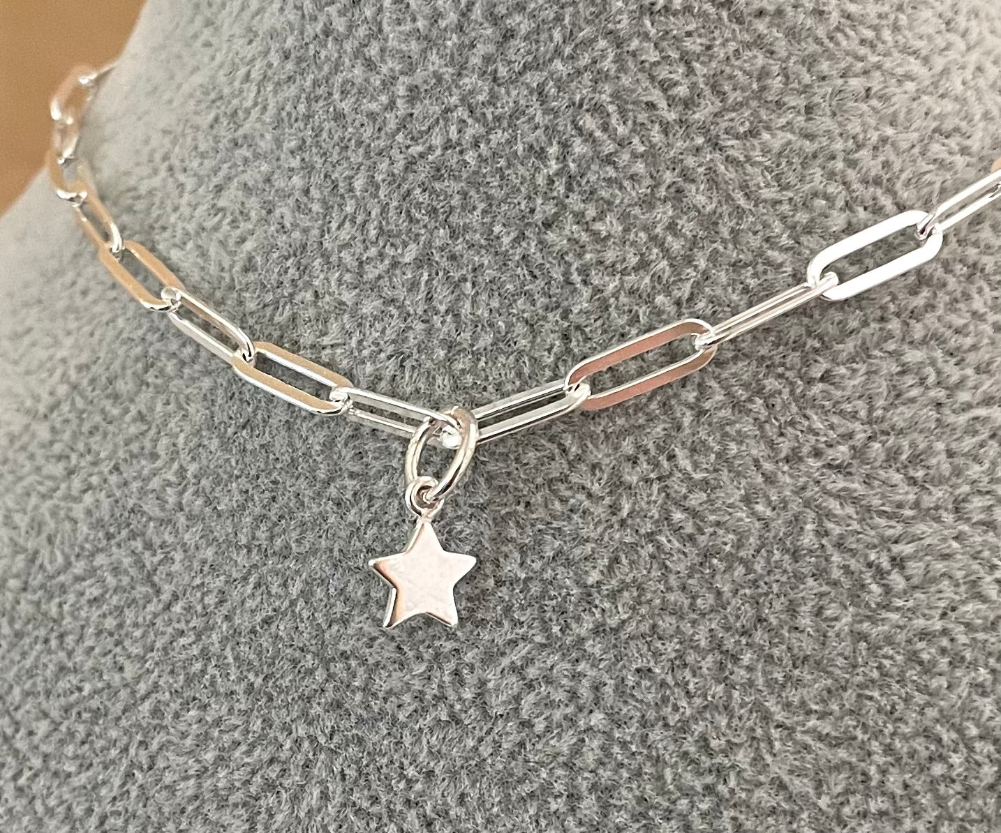 Anklet Paperclip With Star Solid 925 Sterling Silver Italy