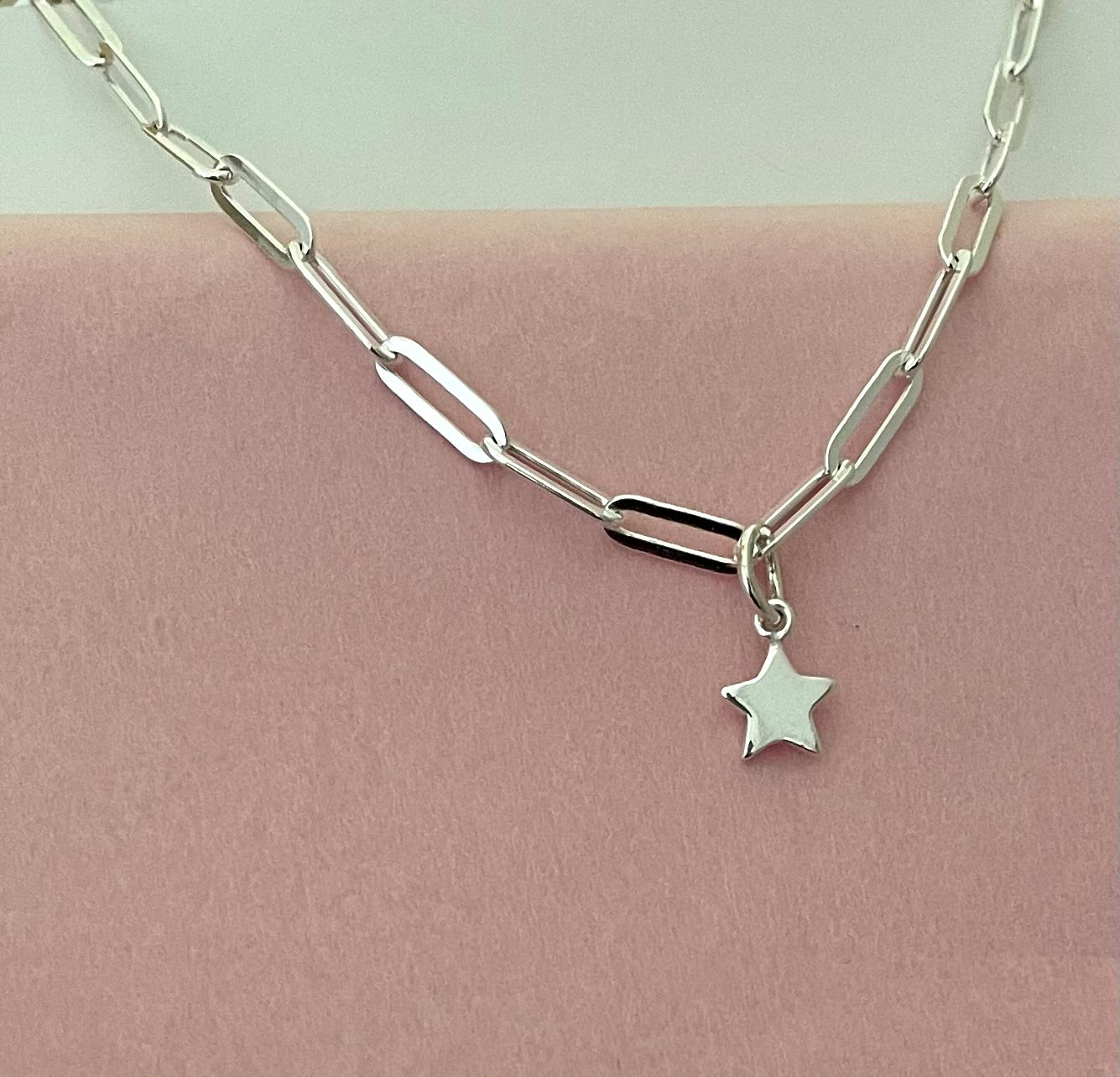 Anklet Paperclip With Star Solid 925 Sterling Silver Italy
