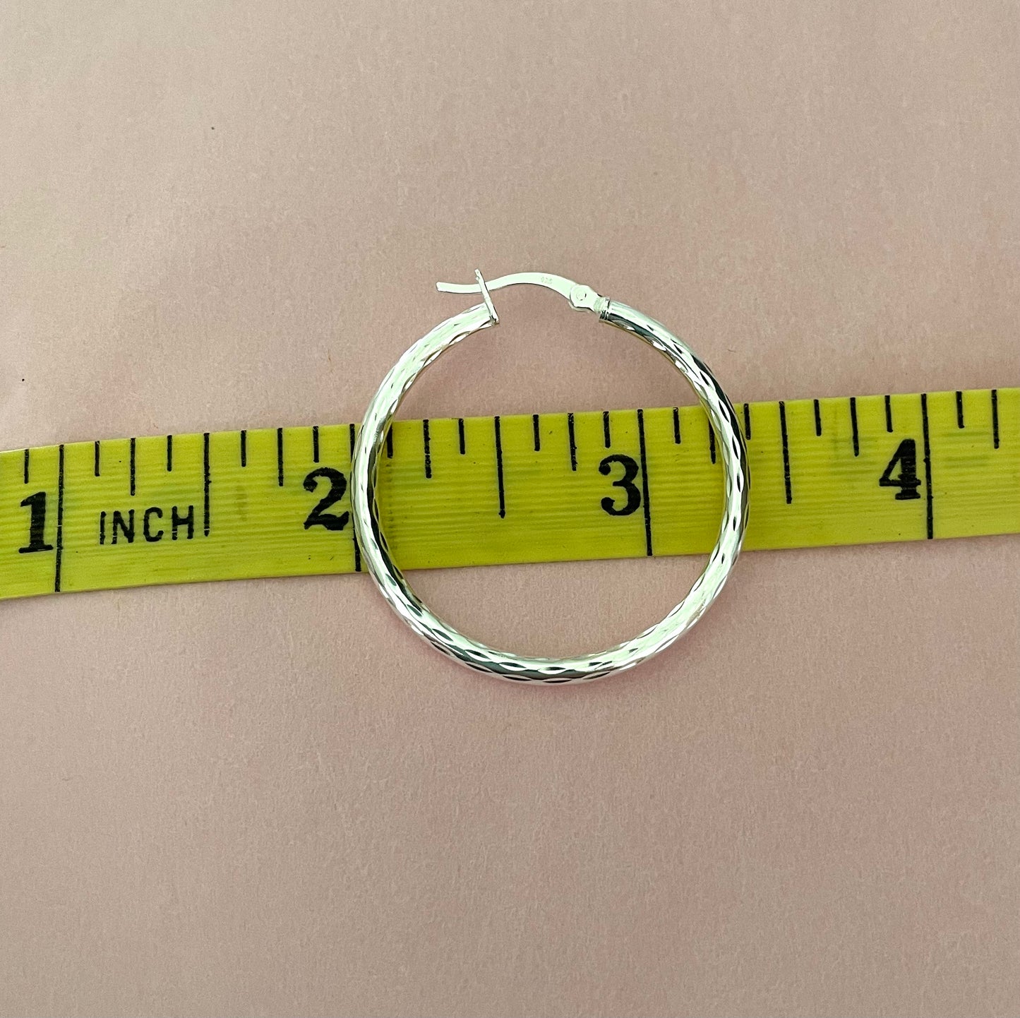 Earrings Large Size Diamond Cut Hoops 35mm Solid 925 Sterling Silver