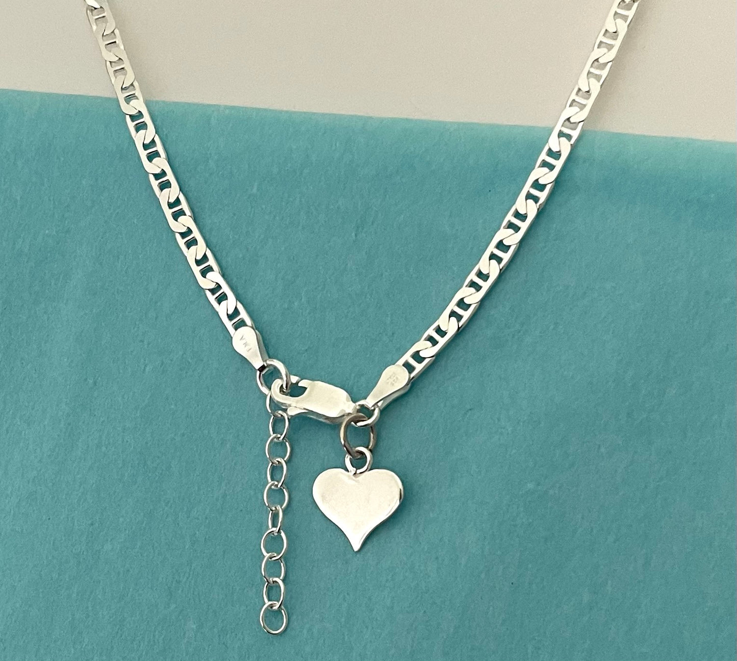 Anklet Marine With Heart Solid 925 Sterling Silver Italy