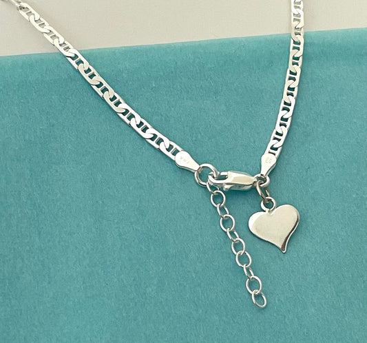 Anklet Marine With Heart Solid 925 Sterling Silver Italy