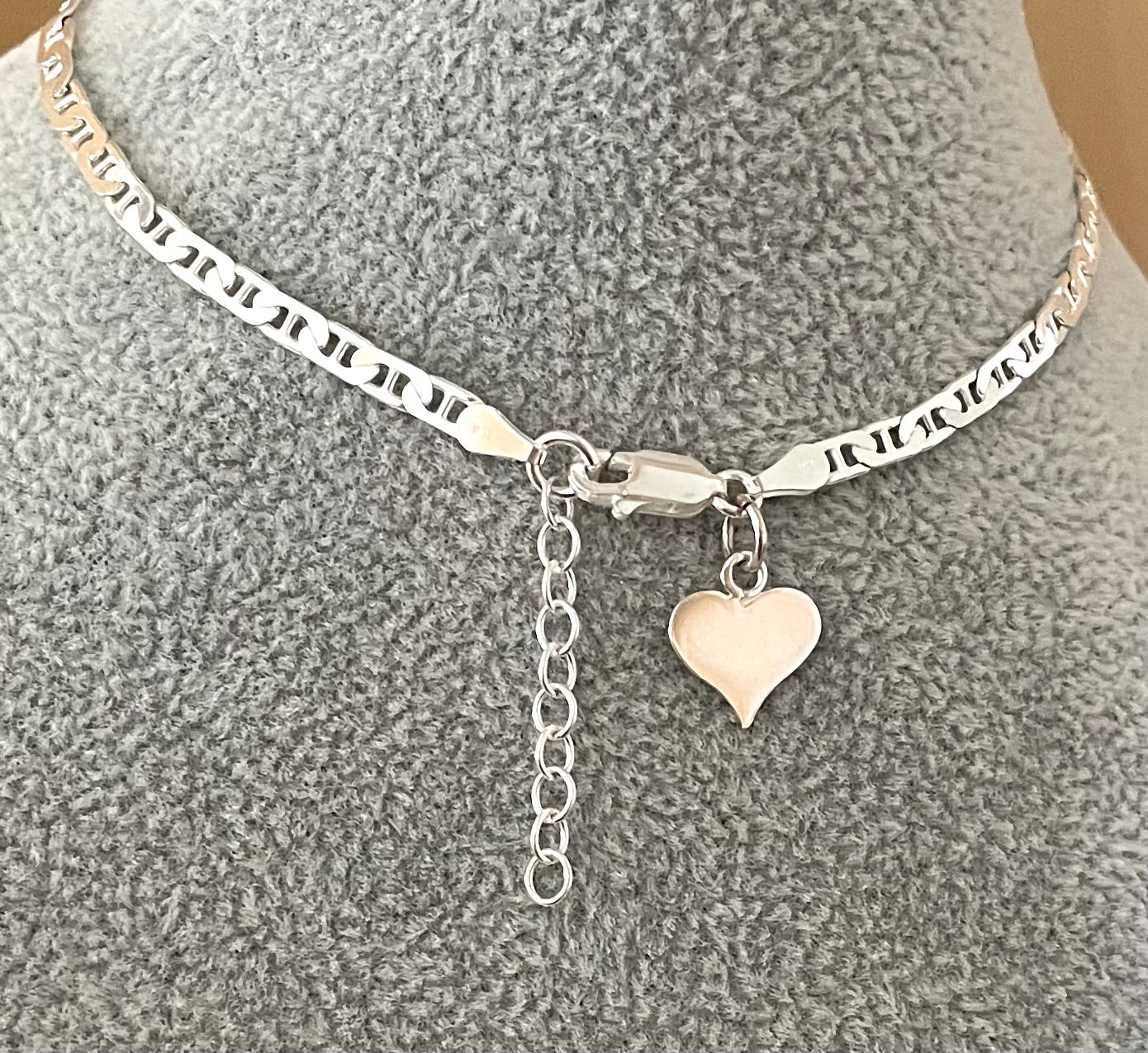 Anklet Marine With Heart Solid 925 Sterling Silver Italy