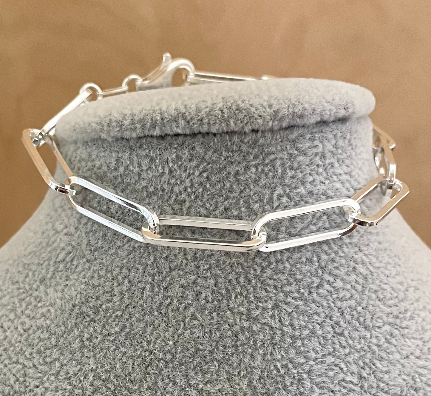 Bracelet Extra Thick 6mm Paperclip Squared Link Solid 925 Sterling Silver Italy