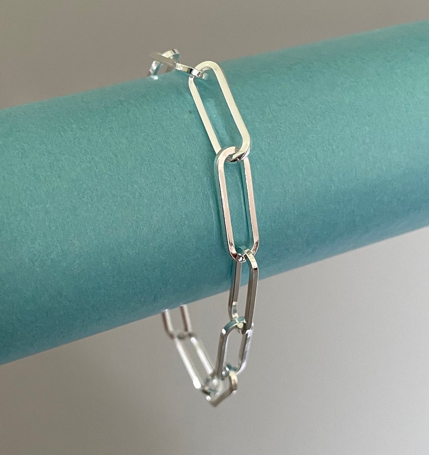 Bracelet Extra Thick 6mm Paperclip Squared Link Solid 925 Sterling Silver Italy