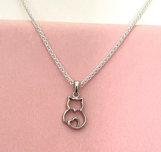 Cat Necklace Solid 925 Sterling Silver Italy
