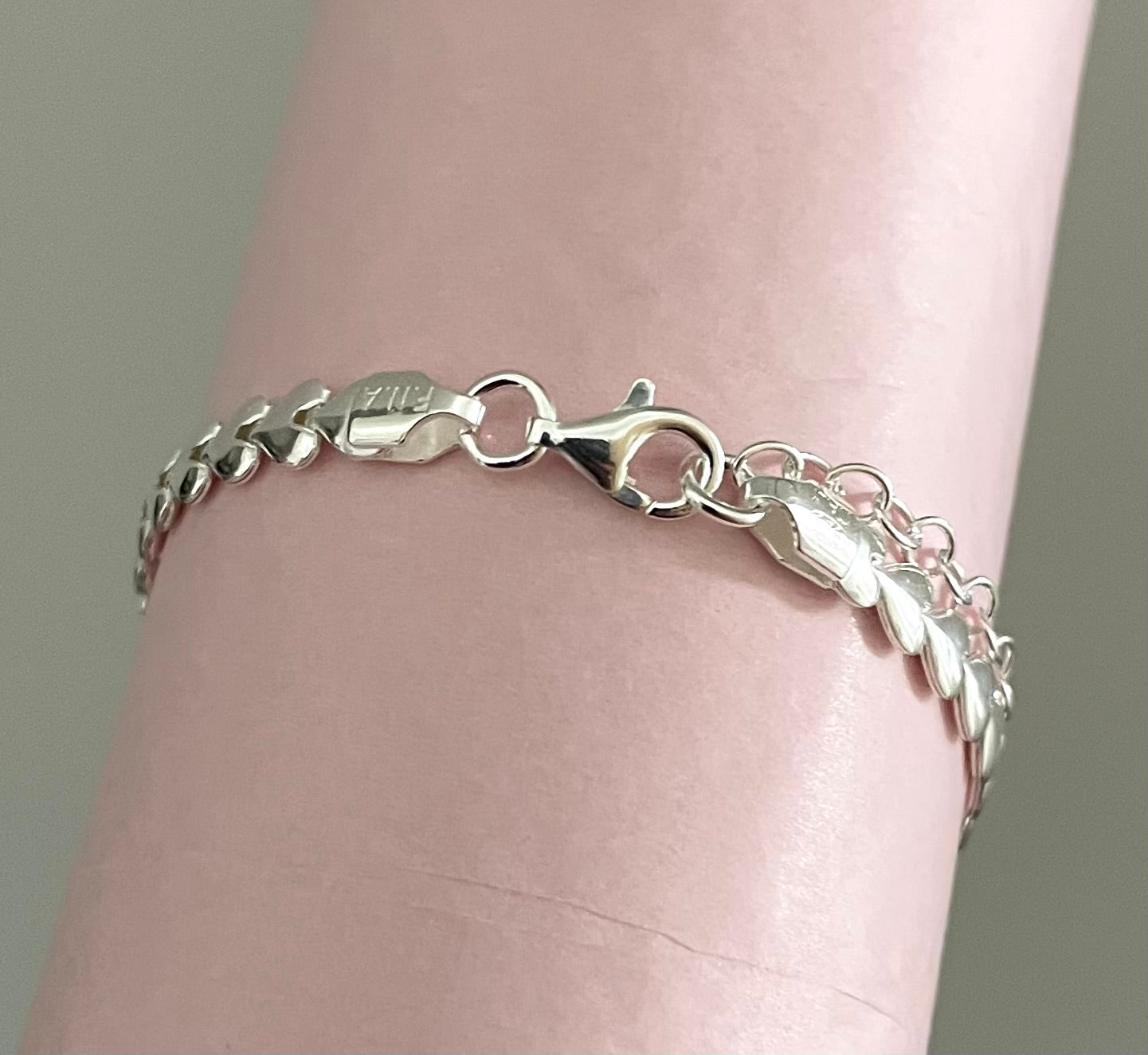 Heart link bracelet solid 925 sterling silver Italy 7-7.5 inch adjustable length 5mm width