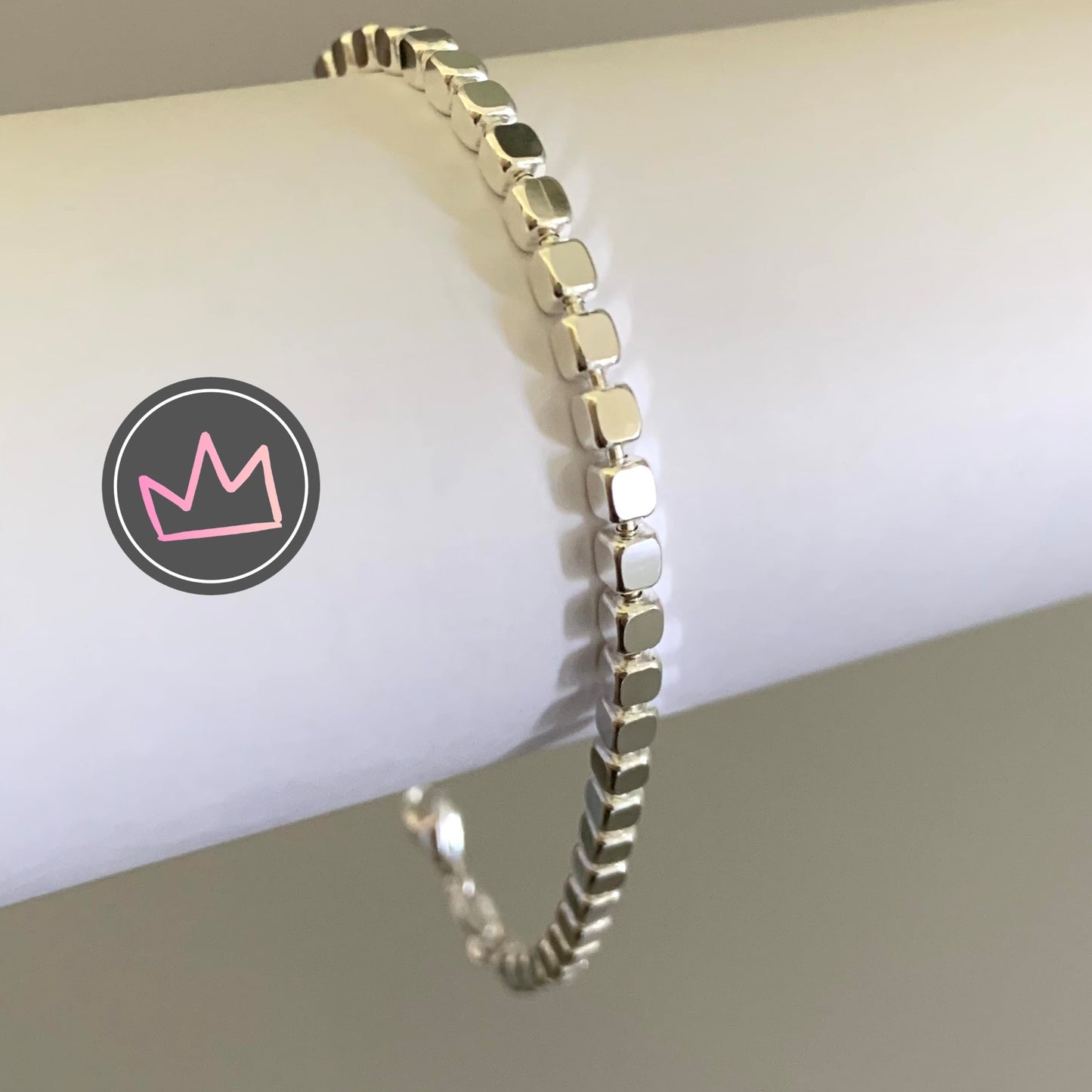 Bracelet With Shiny Cubes Solid 925 Sterling Silver Italy