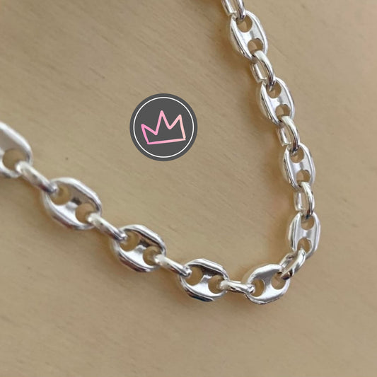 Bracelet Solid Puffy Gucc/Marine Thick Link Solid 925 Sterling Silver Italy