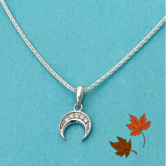 A Fall Edition Crescent Moon Necklace Solid 925 Sterling Silver Italy