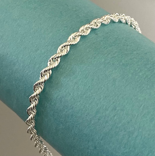 solid 925 sterling silver rope bracelet