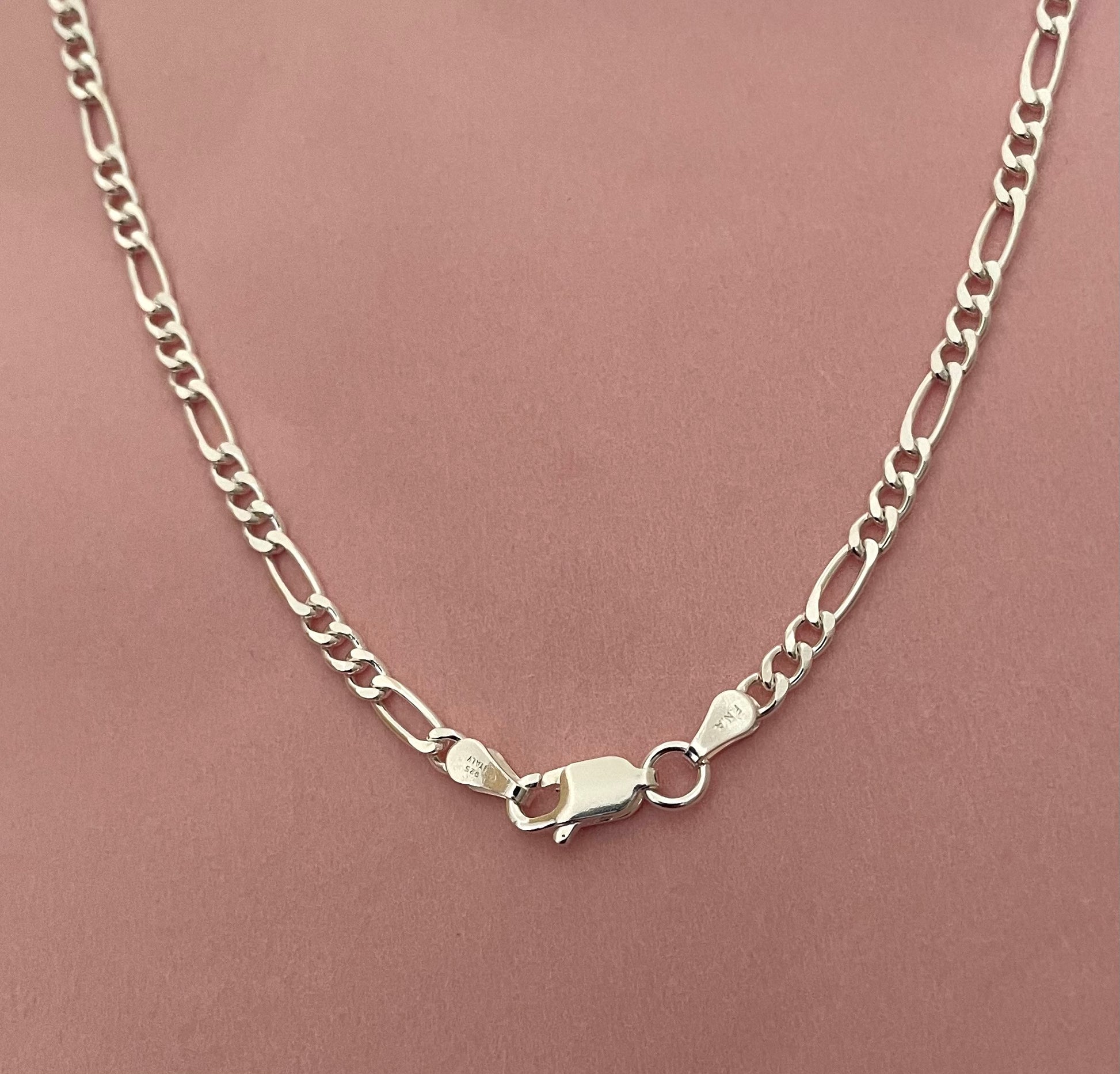 Solid 925 sterling silver figaro necklace lobster clasp italy