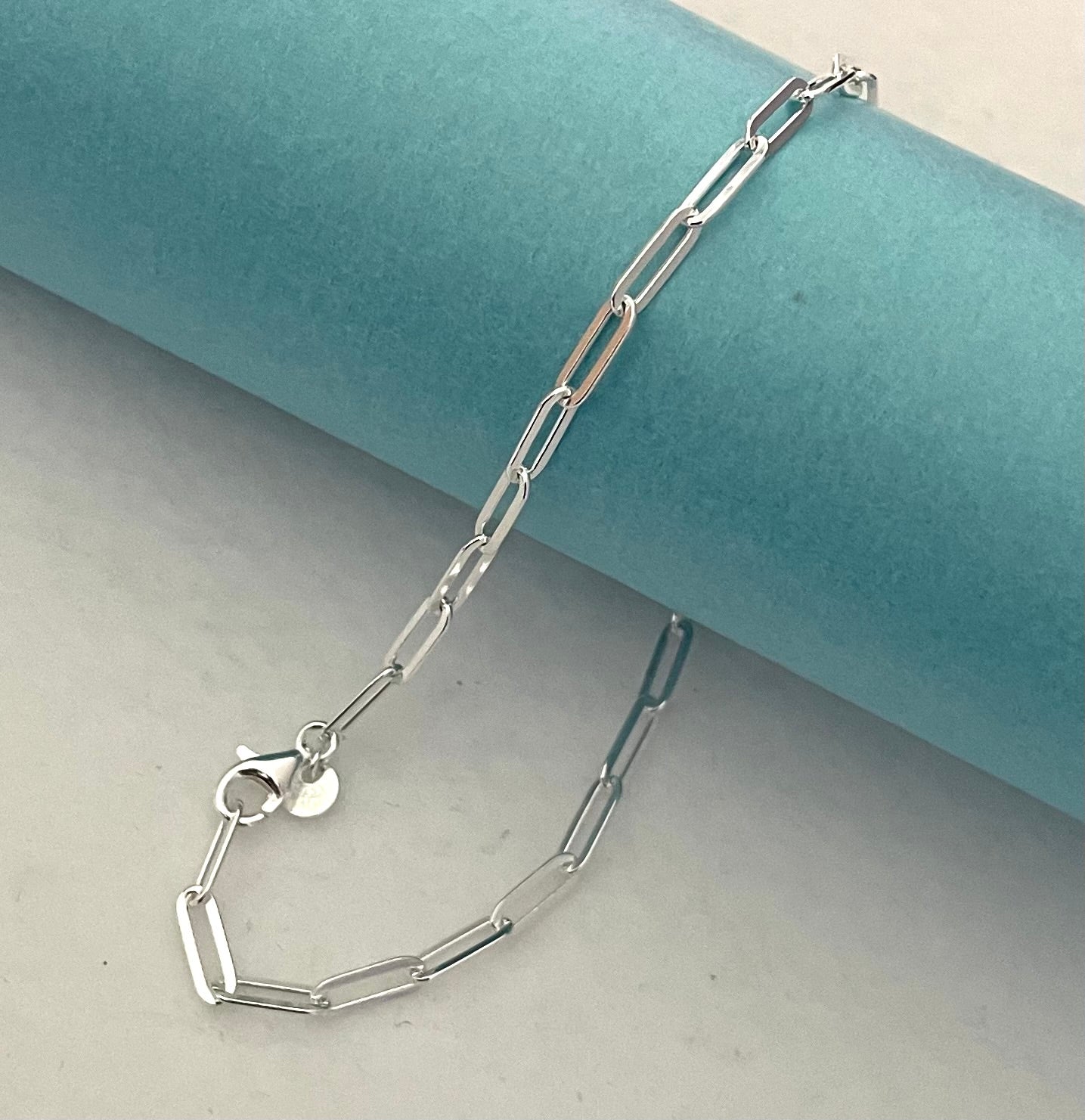 Anklet-Paperclip-Flat-Link-Solid-925-Sterling-Silver-Italy-2