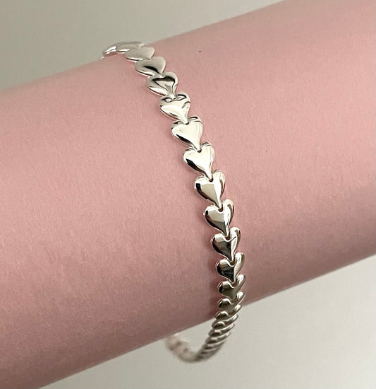 Heart link bracelet solid 925 sterling silver Italy 7-7.5 inch adjustable length 5mm width