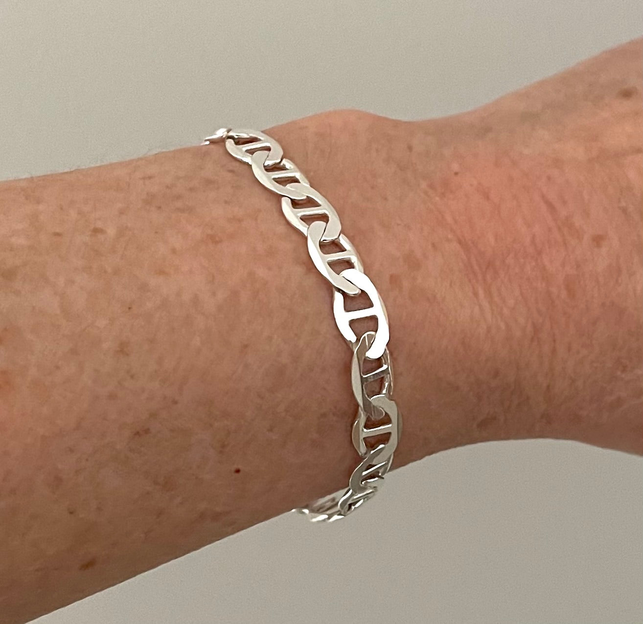 Bracelet Gucci Marine x-flat wide link 7mm solid 925 sterling silver Italy 7.25 inch length