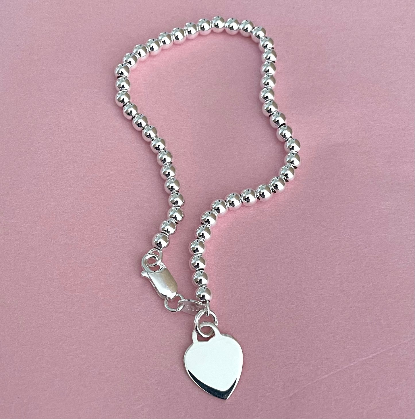 Ball-Bead-Heart-Tag-Bracelet-Solid-925-Sterling-Silver-Italy-1