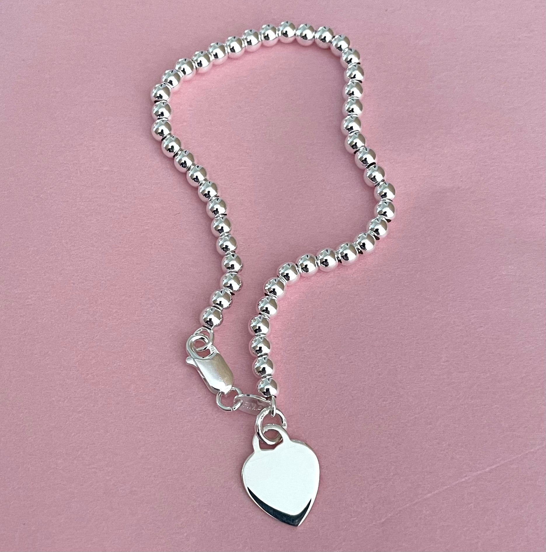 Ball-Bead-Heart-Tag-Bracelet-Solid-925-Sterling-Silver-Italy-1