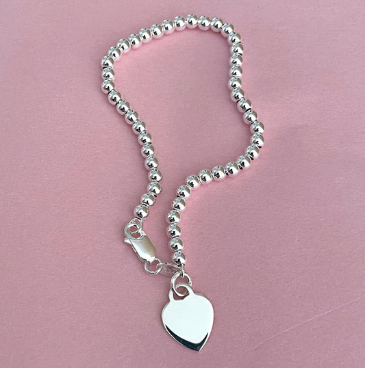 Ball-Bead-Heart-Tag-Bracelet-Solid-925-Sterling-Silver-Italy-1
