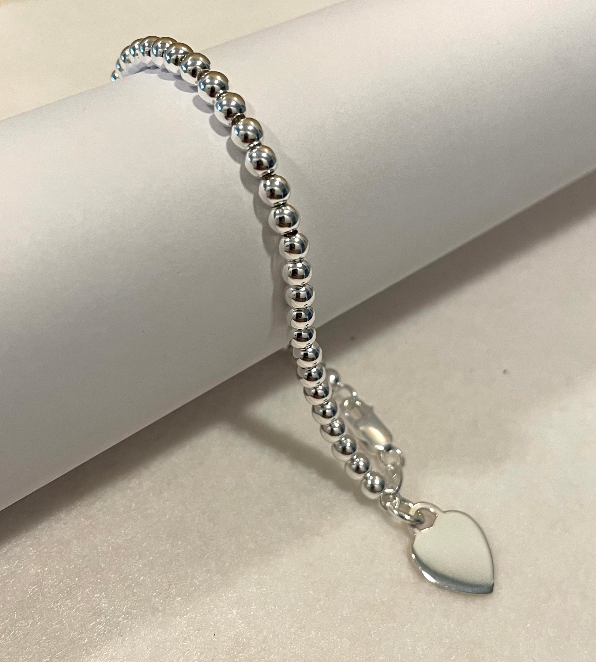 Ball-Bead-Heart-Tag-Bracelet-Solid-925-Sterling-Silver-Italy-3