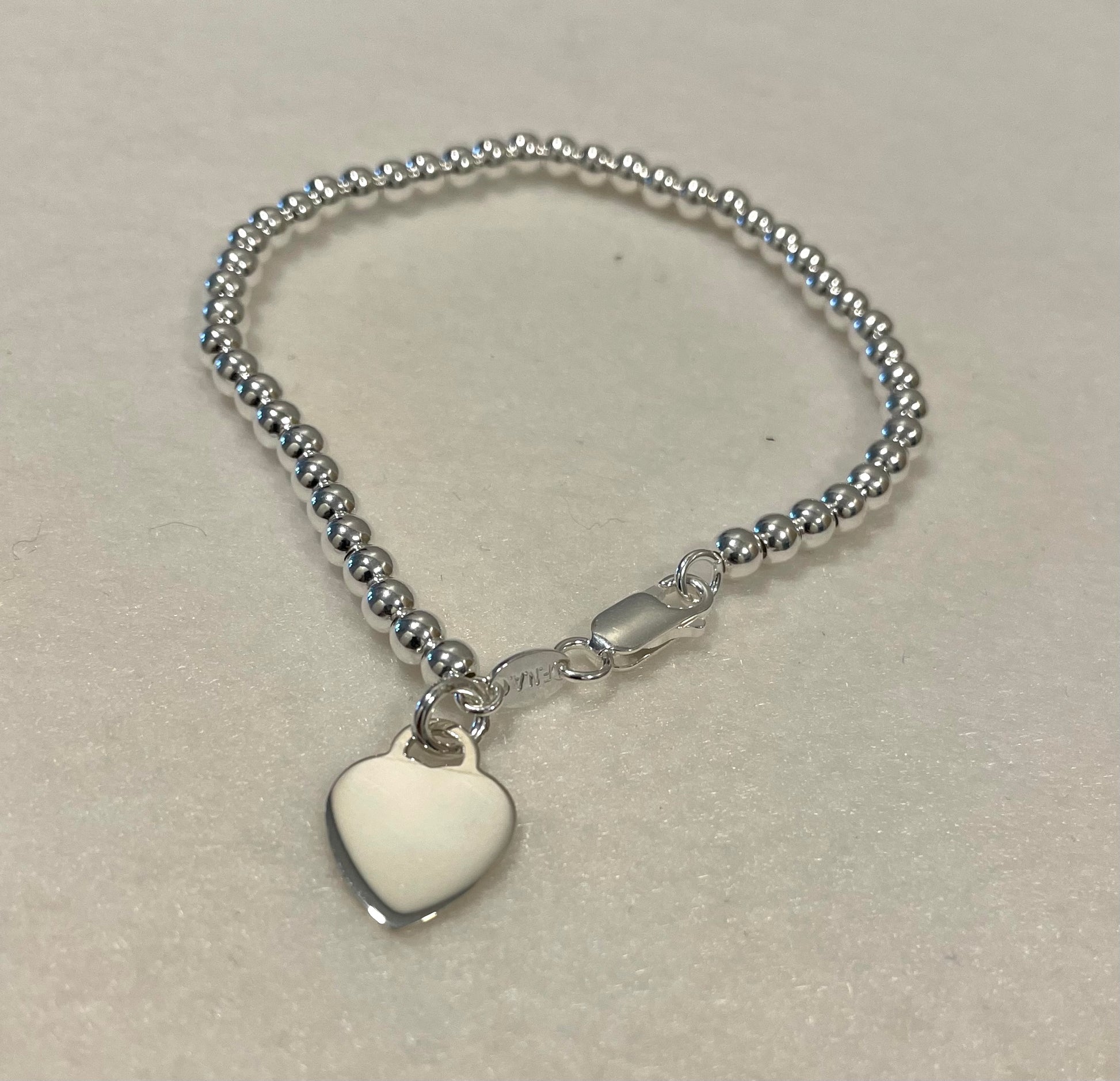 Ball-Bead-Heart-Tag-Bracelet-Solid-925-Sterling-Silver-Italy-4