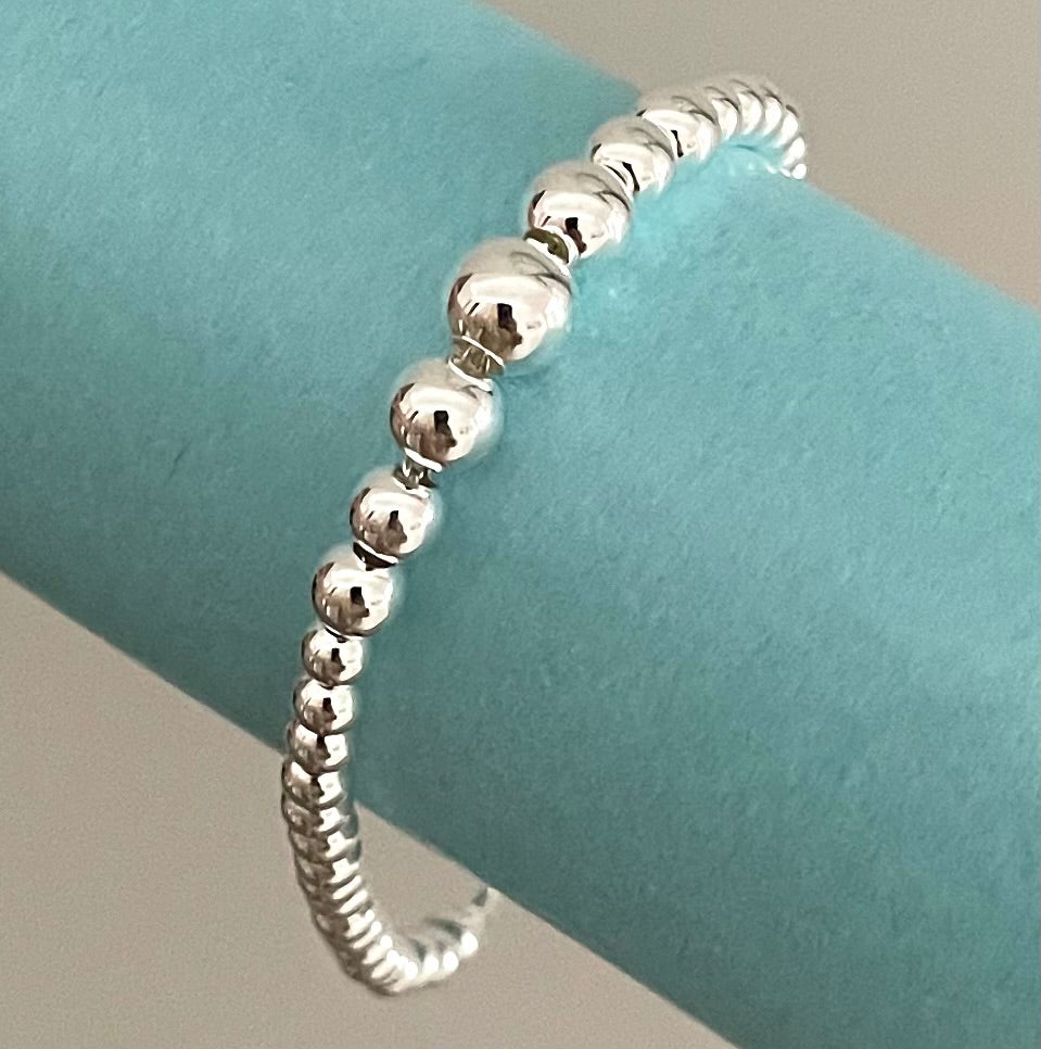 Bracelet-Graduated-Ball-Beads-Solid-925-Sterling-Silver-Italy-1