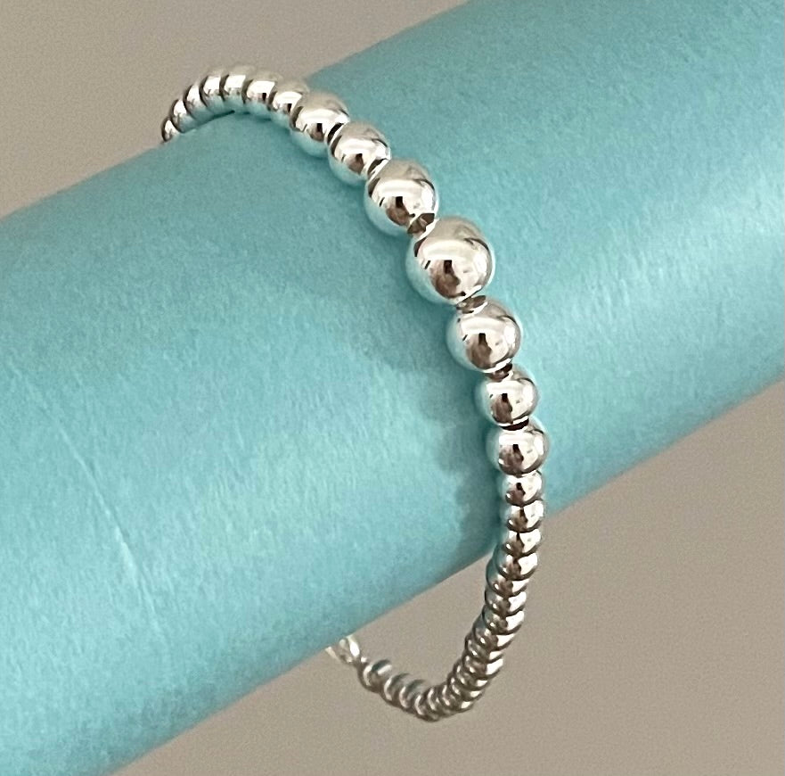 Bracelet-Graduated-Ball-Beads-Solid-925-Sterling-Silver-Italy-2