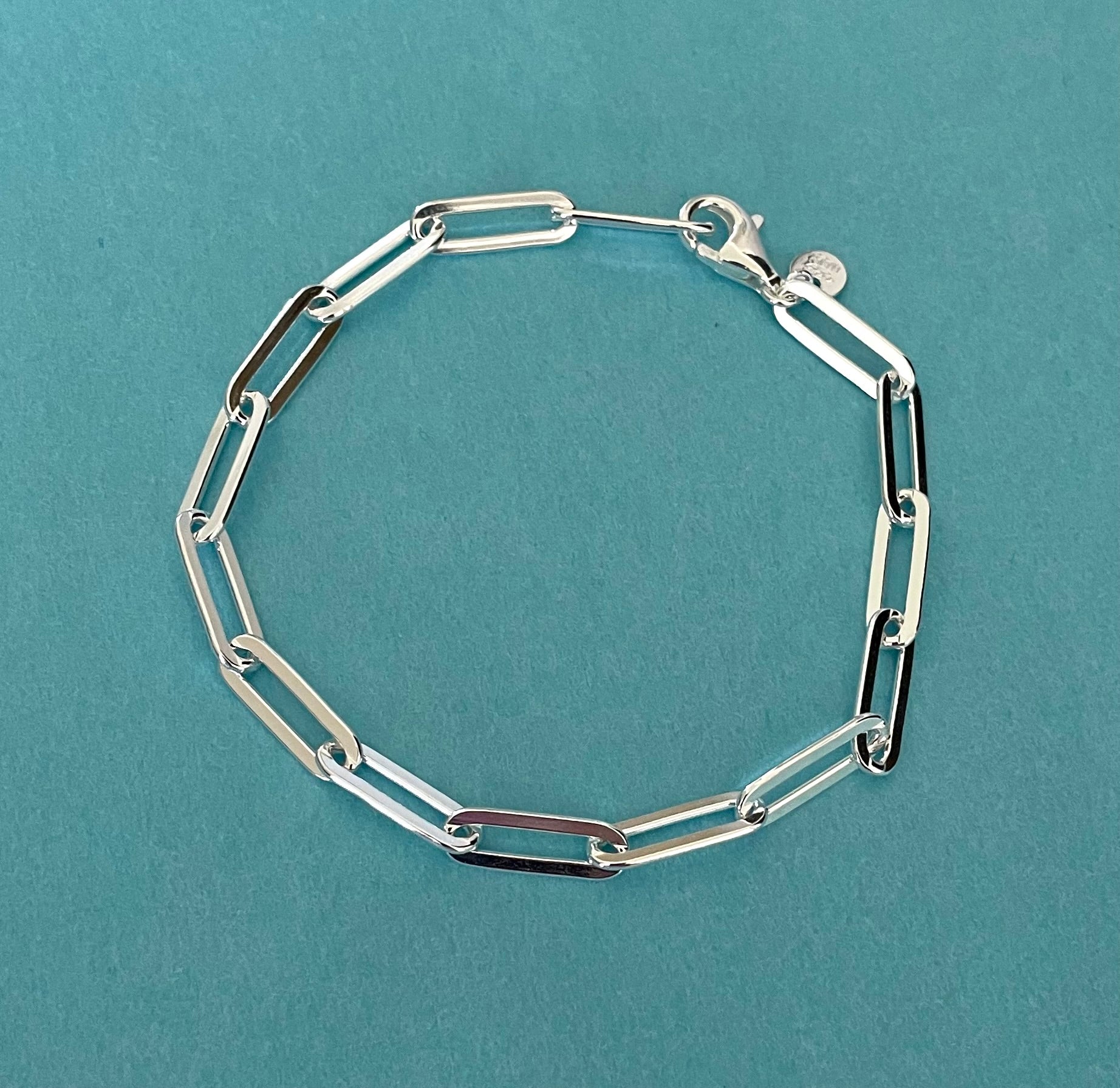 Bracelet-Paperclip-5mm-Flat-Link-Solid-925-Sterling-Silver-Italy-3
