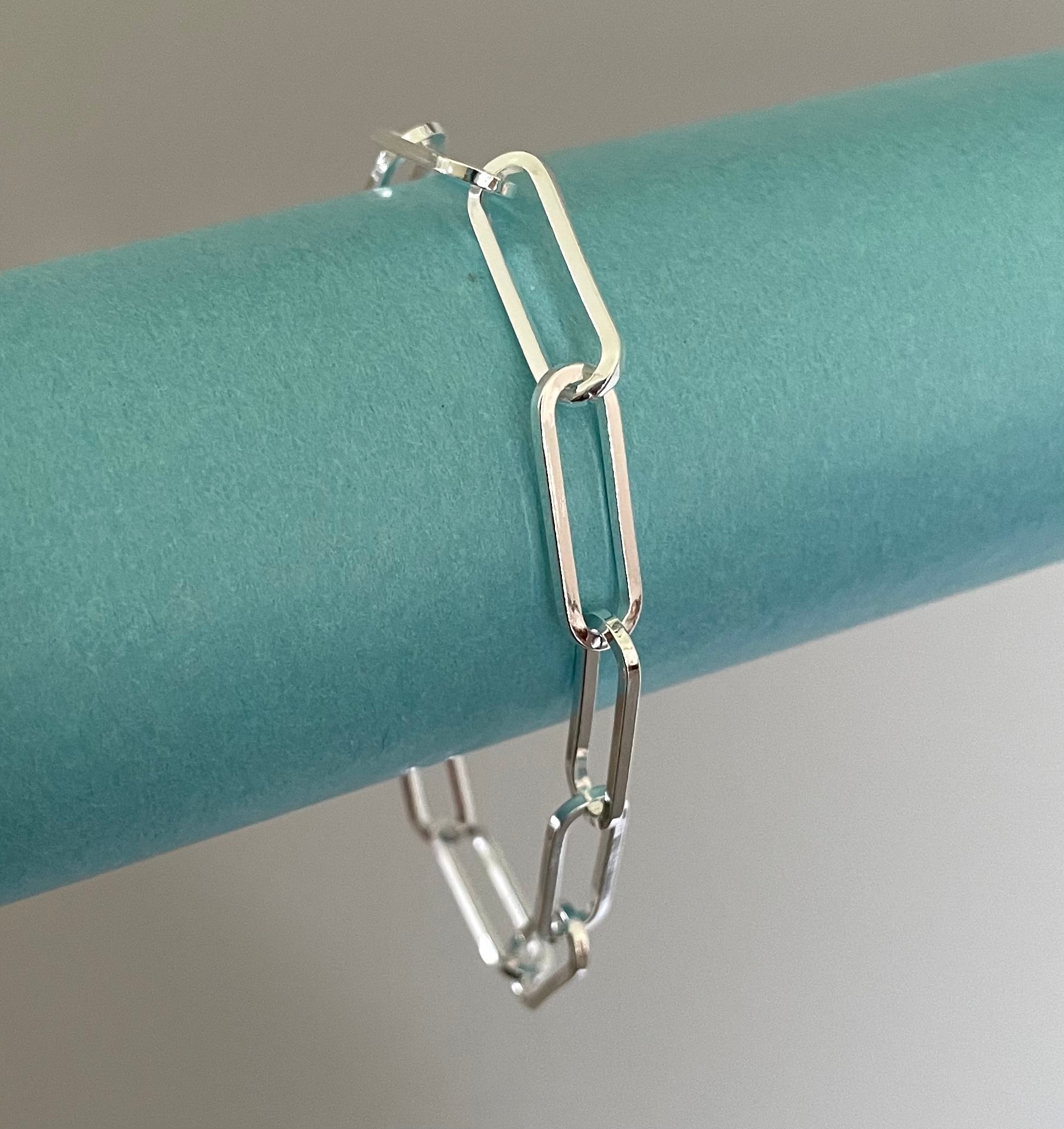 Bracelet-Thick-6mm-Paperclip-Squared-Link-Solid-925-Sterling-Silver-Italy-2